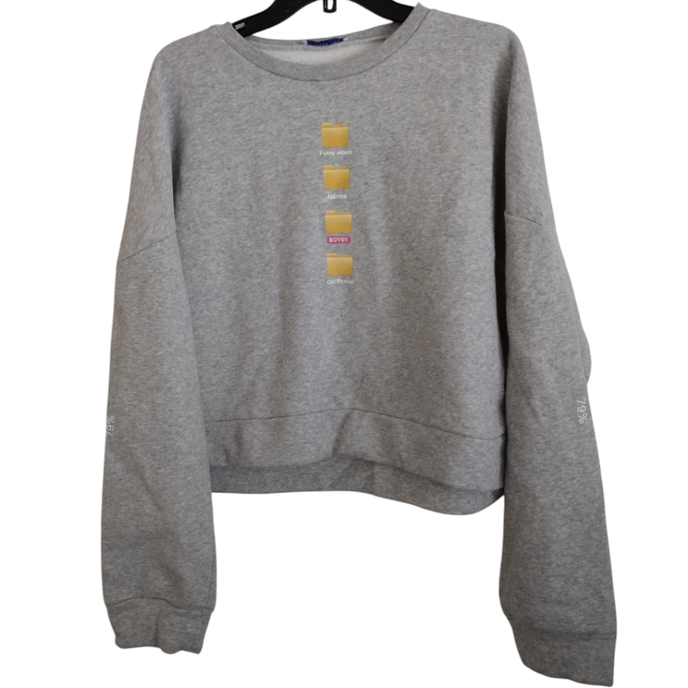 Zara Trafaluc grey yellow file folders sweatshirt size medium